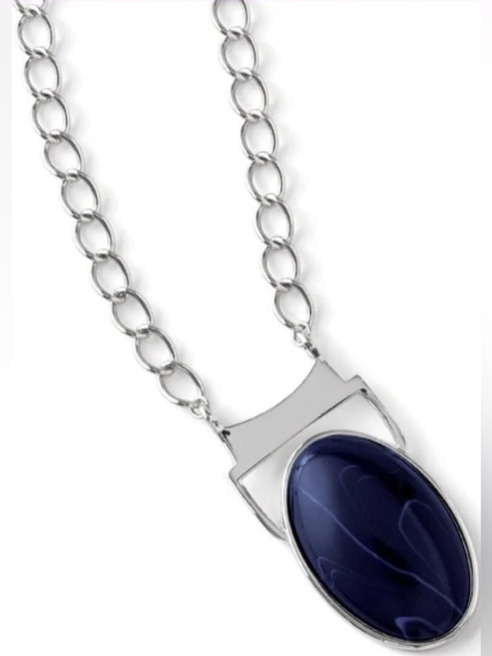 Lia Sophia “Isis” Silver-Tone Necklace with Deep Blue Oval Stone